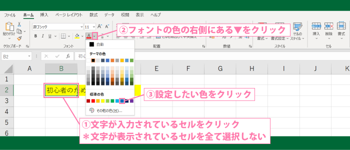 文字に色をつける方法(フォントの色の設定方法)1
